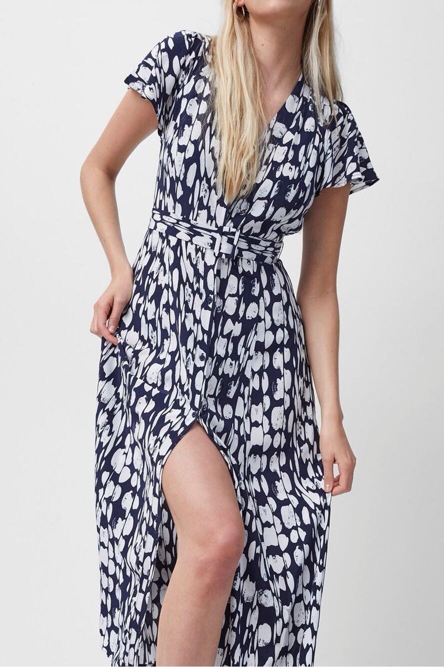 French Connection Women's Caterina Crepe Floral Midi Dress Blue 12 XL